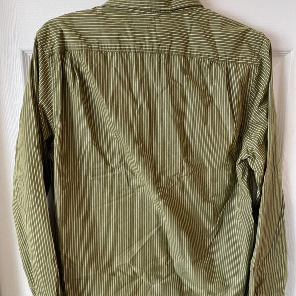 Hollister Men’s Button Down Shirt Size Medium Green Striped Long Sleeve - Picture 10 of 13